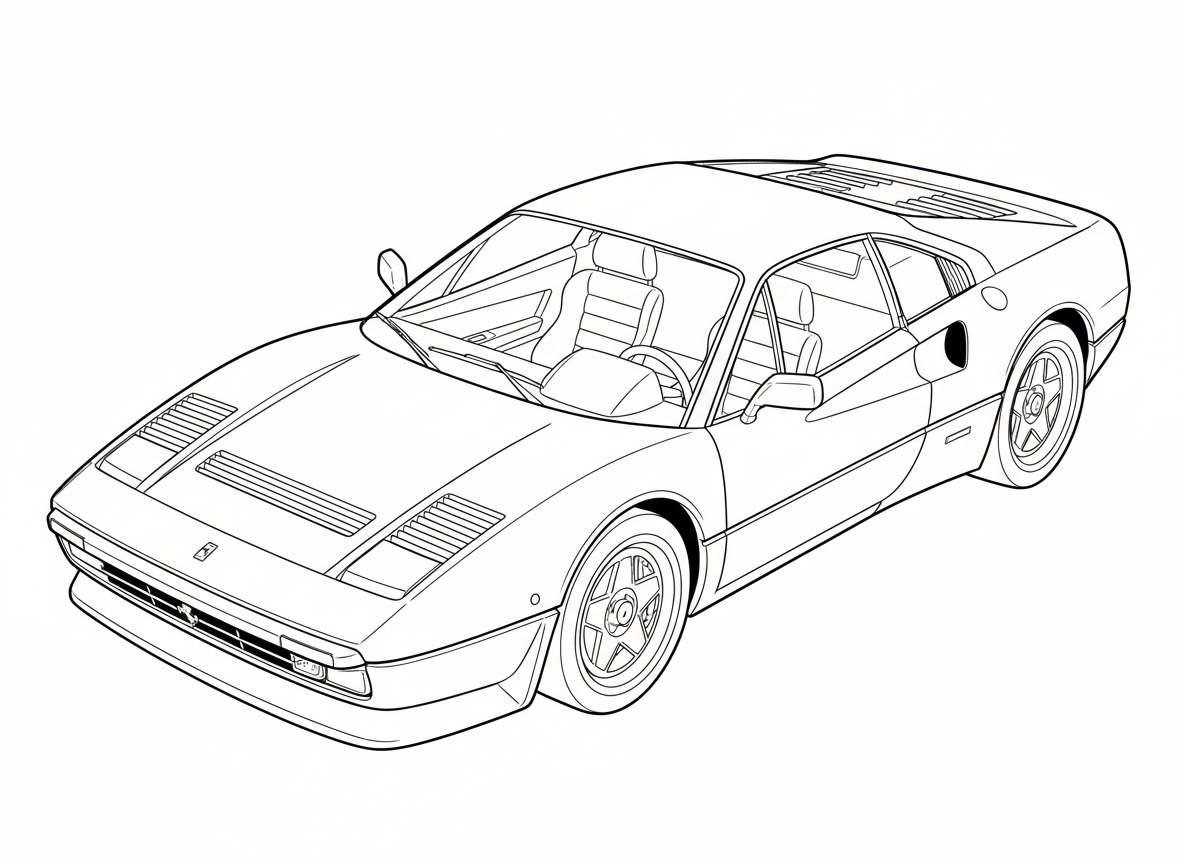 Firefly_Gemini Flash_gerar desenho para colorir preto e branco sem texto e fundo branco- Ferrari 288 GTO [ 478316